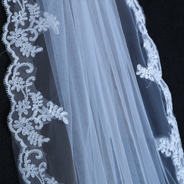 White Lvory  Women Bridal Wedding Cathedral Length Veil 1Layer Long Lace + Comb