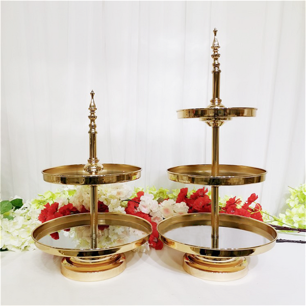1/2/3 Tiers Mirror Top Cake Stands Rack Metal Cake Holder Wedding Party Display