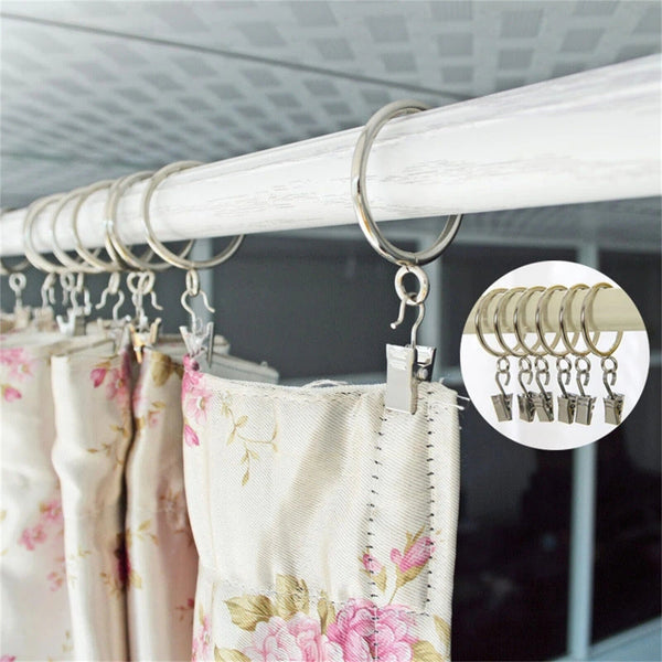 100Pcs Hinged Curtain Rings Hooks Multipurpose Clips Shower Curtain Open-up Ring - Lets Party