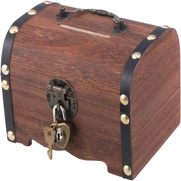 Wooden Treasure Chest Retro Money Storage Box Case Coin Piggy Bank Organizer AUS