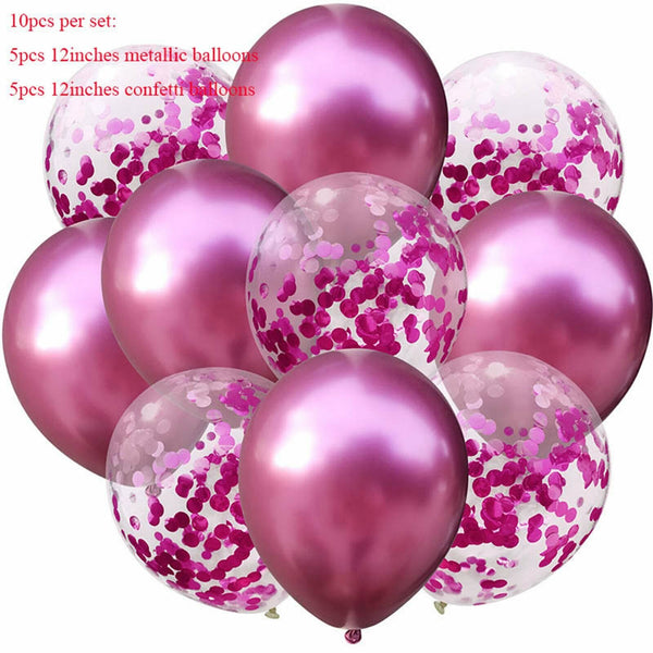 10X Confetti Metallic Chrome Retro Balloons Set Wending Birthday Decor Balloon
