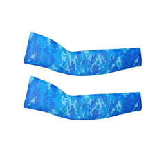 Blue Printed Cooling Sport Arm Stretch Sleeves Sun UV Protection Covers Cycling Golf Unisex