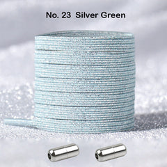 No Tie Silver Green Locked Elastic Shoelace Shoe Lace Lazy Laces Sneakers Sports Kids Adults