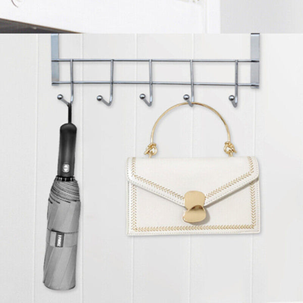 4x 5Hooks Clothes Storage Over Door Hanger Towel Hanging Rack No-Punching Holder