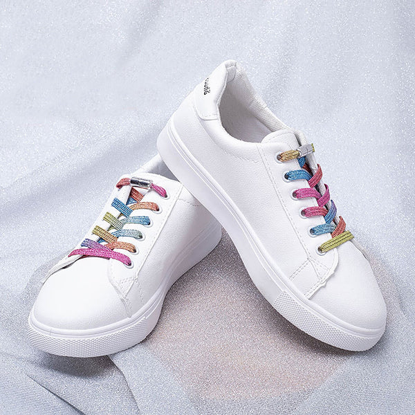 No Tie Rainbow Locked Elastic Shoelace Shoe Lace Lazy Laces Sneakers Sports Kids Adults - Lets Party