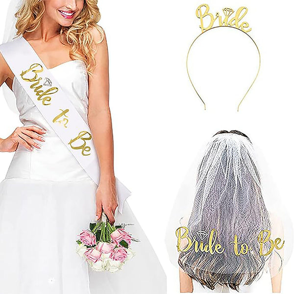 Bride To Be Hen Veil Sash Tiara Hens Night Bridal Shower Wedding Accessories Set