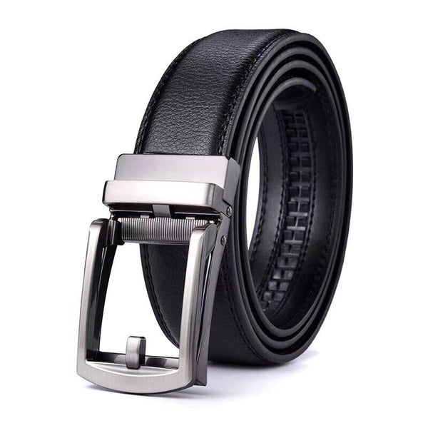 Mens Leather Belt Detachable Waistband Cuttable Strap Automatic Steel Buckle