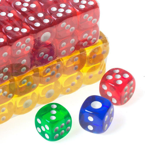 6 Sided Games Dice Transparent Coloured Game Play Toy Bulk Board Game