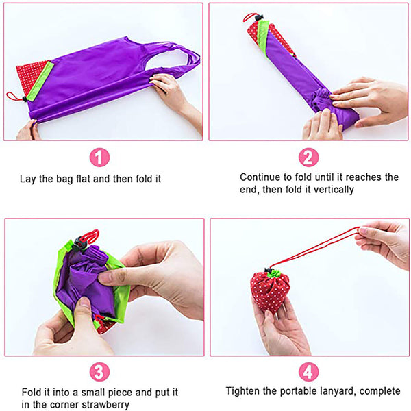 10x Reusable Foldable Shopping Bags Grocery Travel Carry Bag Storage Strawberry
