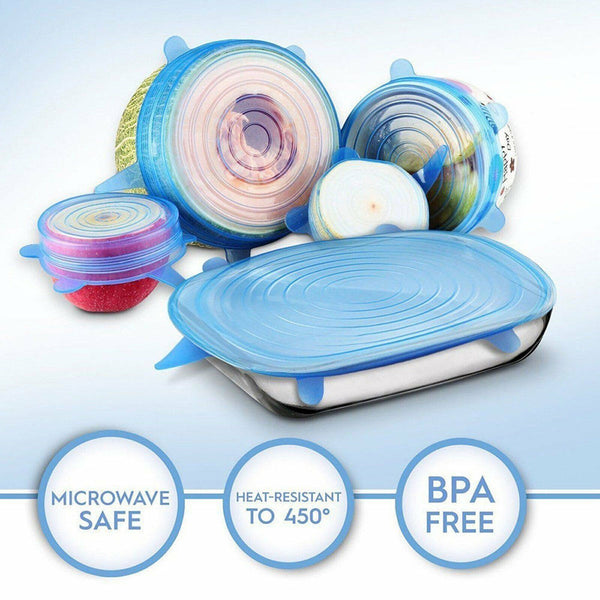 6PCS OR 12Pcs Stretch Reusable Silicone Bowl Wraps Food Saver Cover Seal Lids AU