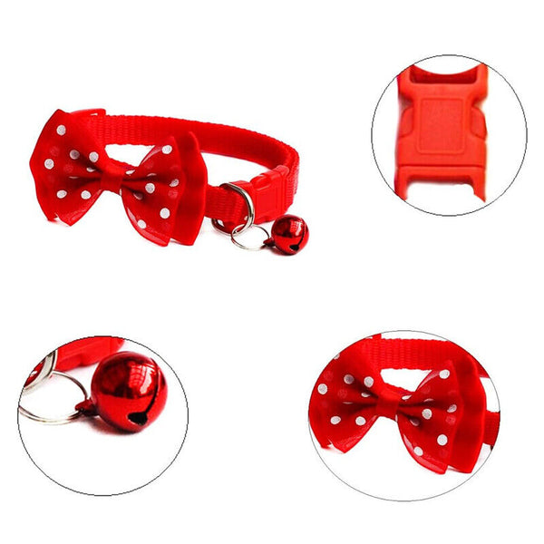 Bow Tie Cat Dog Kitten Collar with Breakaway Safety Release Buckle with Bell AU