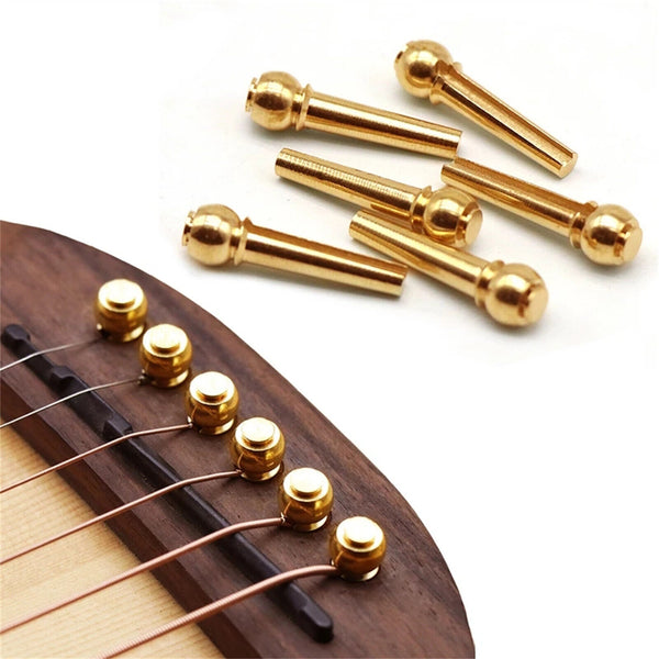 6PCS Guitar Bridge Pins Metal String End Peg Acoustic Gold Brass+Puller Remover