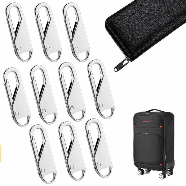 16x Zipper Pull Tab Replacement Metal Zip Head Slider Puller Handle Bottom Stop