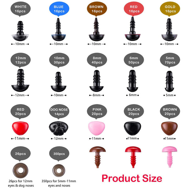 752PCS Safety Eyes and Noses with Washers Colorful Plastic Safety Eyes and Noses