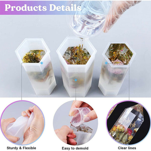 Epoxy Resin Silicone Mold DIY Crystal Flower Candle Making Mould Hexagonal Cone