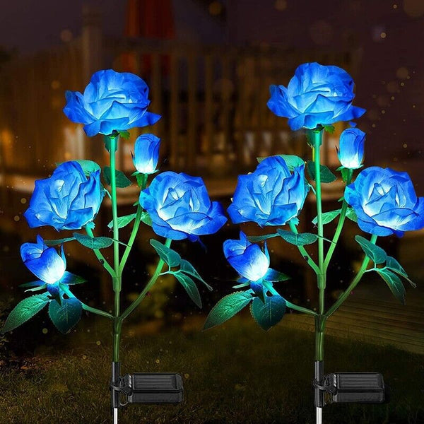 5 LED Solar Power Rose Flower Stake Lights Outdoor Garden Path Luminous Lamps AU