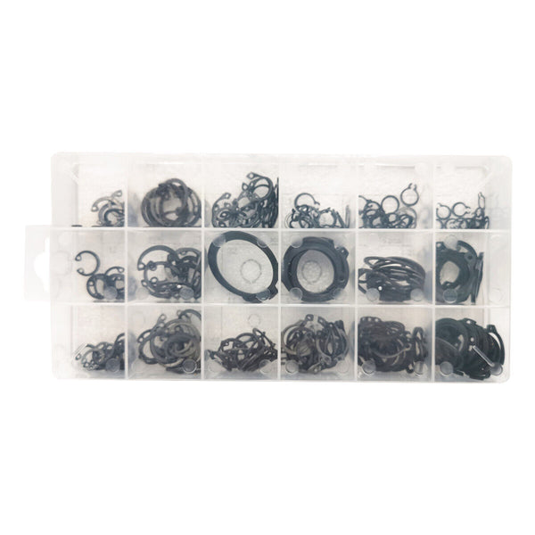 225Pcs 18Sizes C-Clips Snap Ring Heavy Duty Retaining Set Assortment Black Ring