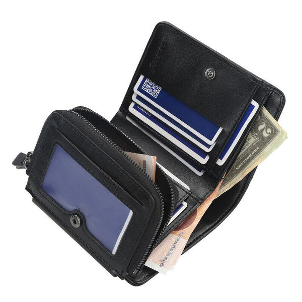 Mens Leather Wallet RFID Blocking Purse Credit Card Holder Coin Zipper Anti Scan