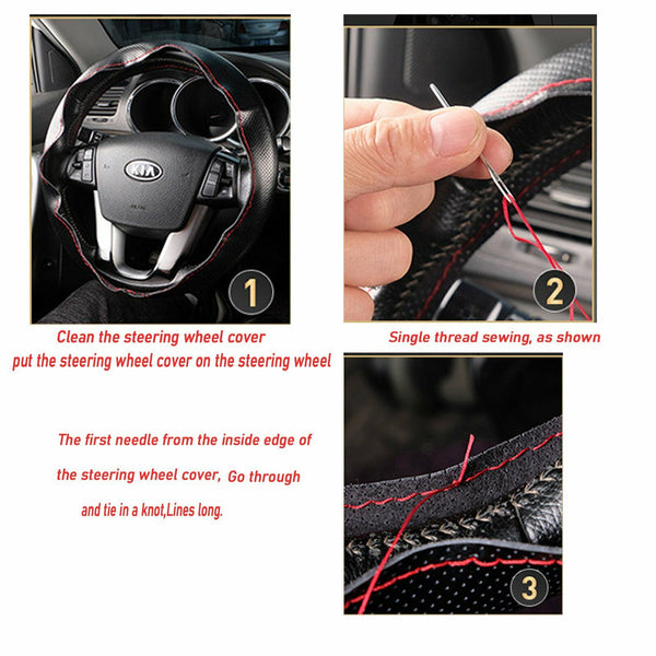 Leather DIY Car Steering Wheel Cover Breathable Anti-slip Universal 38cm 2Colour