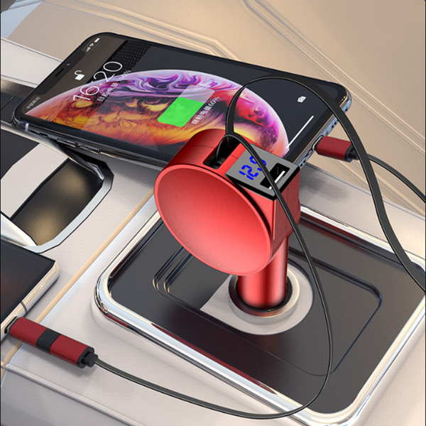 3 IN 1 Fast Retractable Car Charger USB Port Charging Adapter for iPhone Android
