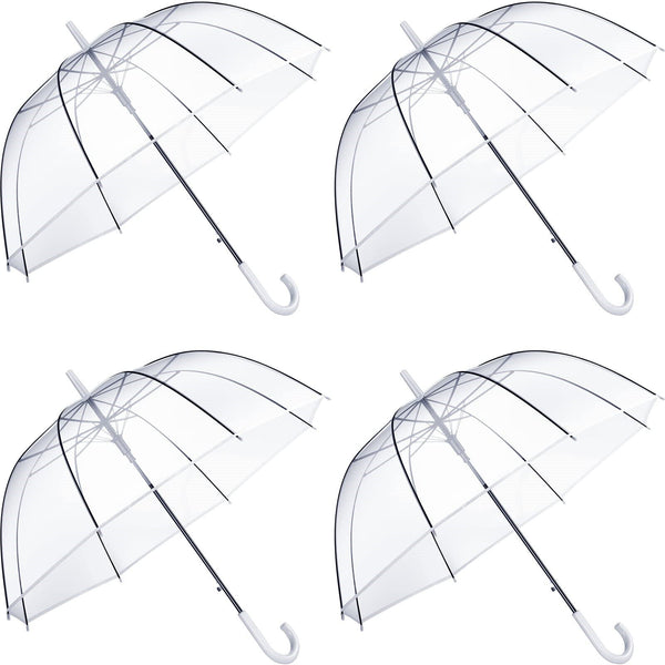 Clear Dome Umbrella Wedding Rain Transparent Parasol Handle Waterproof