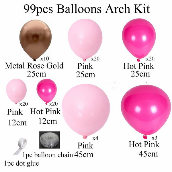 99pcs Pink Balloon Arch Kit Set Garland Baby Shower Birthday Wedding Party Decor