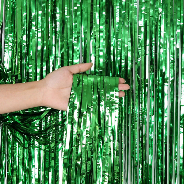 2X Metallic Tinsel Curtain Foil Fringe Backdrop For Dinosaur Safari Jungle Party
