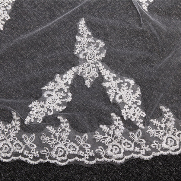 White Lvory  Women Bridal Wedding Cathedral Length Veil 1Layer Long Lace + Comb