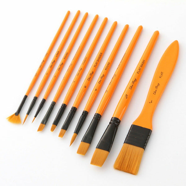 10 PCS Acrylic Paint Brush Set Kit Artist Nylon Brush Pen Colour Painting Travel
