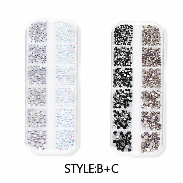 1400X Deluxe Flatback Rhinestones Box Clear Blue Violet Gold Nail Art Gems Decal