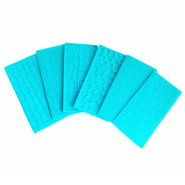 6/12PCS Fondant Texture Molds Set – Cake Decorating Impression Mats, Bark Brick Pebble Stone Wall Sunflower & Flower Vine Lace Patterns, Multi-Use Baking Tools