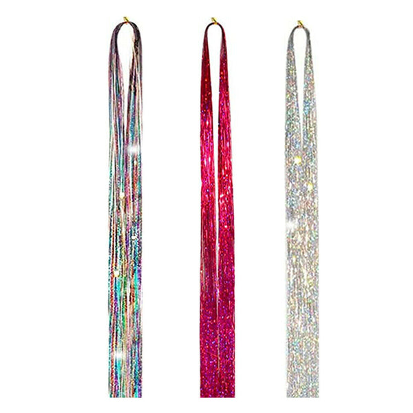 Extensions Glitter Tinsel Hair Hair skin weft Holographic Highlights Party - Lets Party