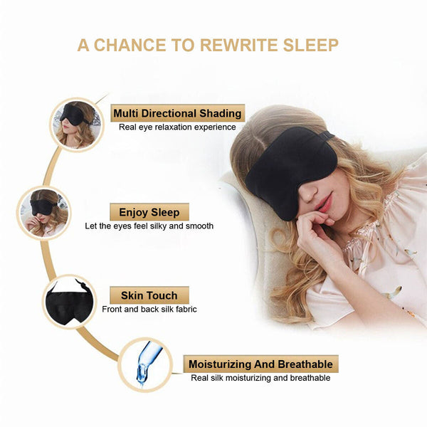 Golden 100% Pure Silk Sleeping Eye Mask Sleep Soft Blindfold Lights Out Travel Relax - Lets Party