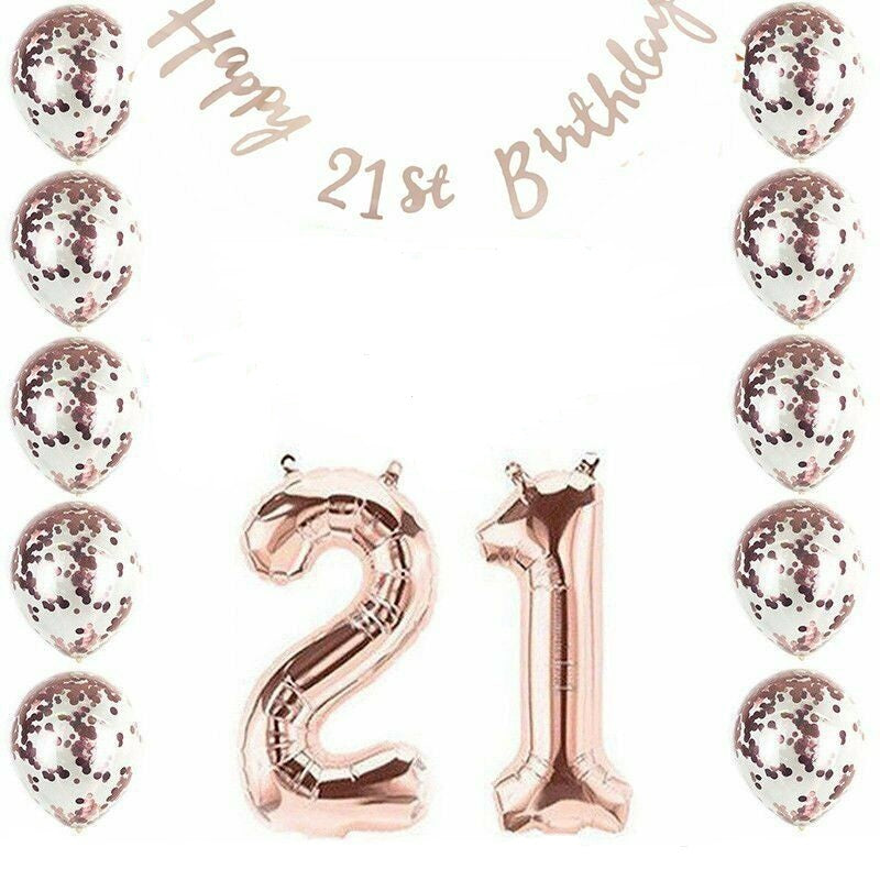 21st Rose Gold Birthday Pack 21 Twenty First Garland Balloons Decorations Party - Lets Party