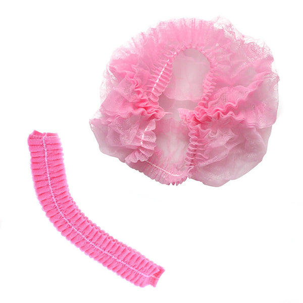 100x Pink Disposable Hair Net Cap Non Woven Anti Dust Stretch Elastic Work Hat Cover - Lets Party
