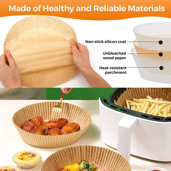 100pcs Brown Round 16cm Air Fryer Disposable Paper Liner Non-Stick Pan Parchment Baking Paper - Lets Party
