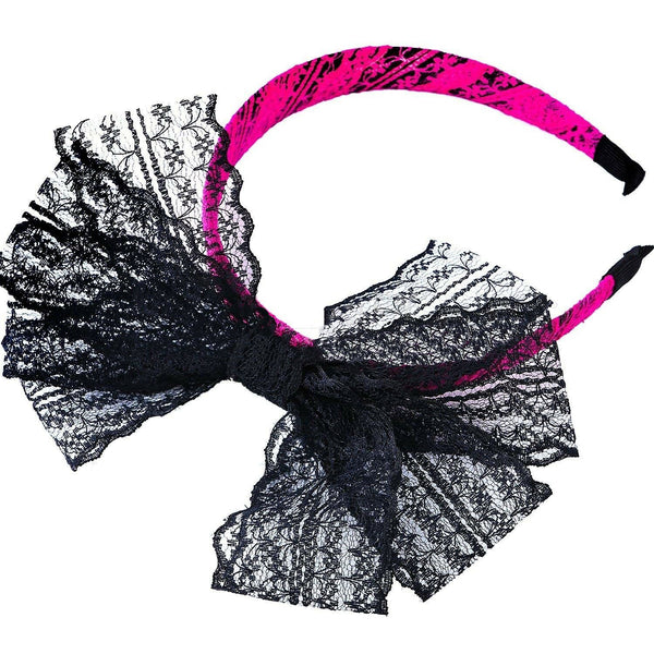 Ladies 80s Neon 1980s Retro Headband with Bow Blue Pink Purple Green Headbands - Lets Party