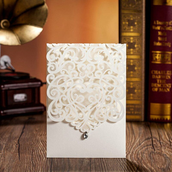 UP TO 100X Laser Cut Wedding Invitations Pocket Card Insert Envelope Pearl White