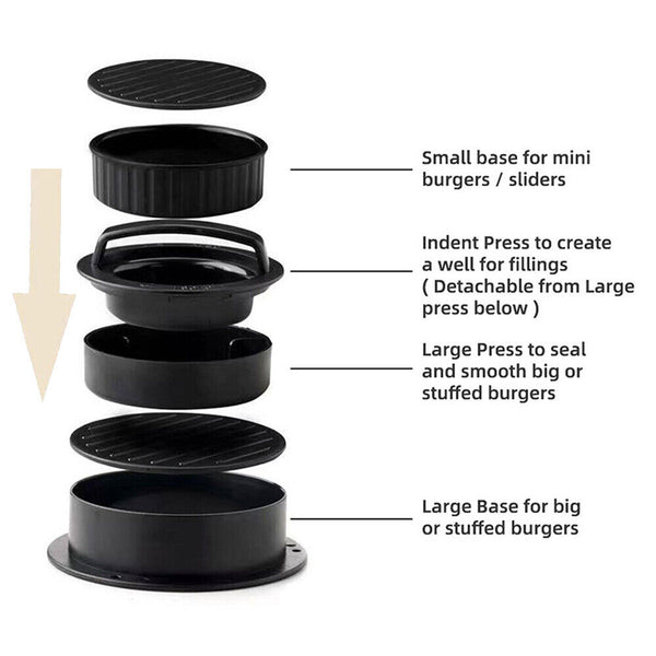 5in1 Hamburger Press Mould Stuffed Non-stick Burger Patty Maker Kitchen Tools AU