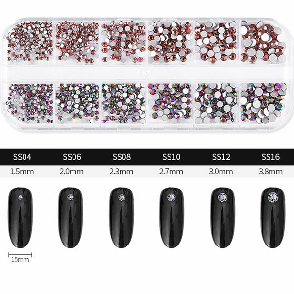 1400X Deluxe Flatback Rhinestones Box Clear Blue Violet Gold Nail Art Gems Decal