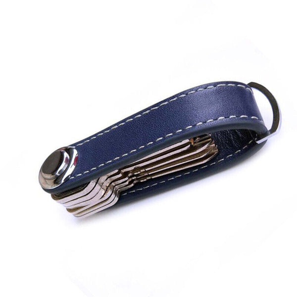 Men Leather Smart Key Holder Organizer Clip Compact Folder Keychain Brown Black