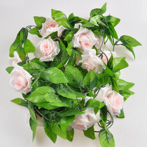 2X=4.8M Artificial Rose Garland Silk Flower Vine Ivy Wedding Yard Garden Decorti