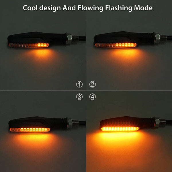 4X Motorcycle Indicators LED Turn Signal Flowing Water Light Amber Blinker Lamp - Lets Party