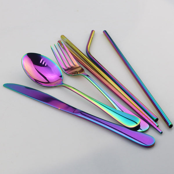 8pcs Portable Stainless Steel Tableware Dinnerware Travel Camping Cutlery Set AU
