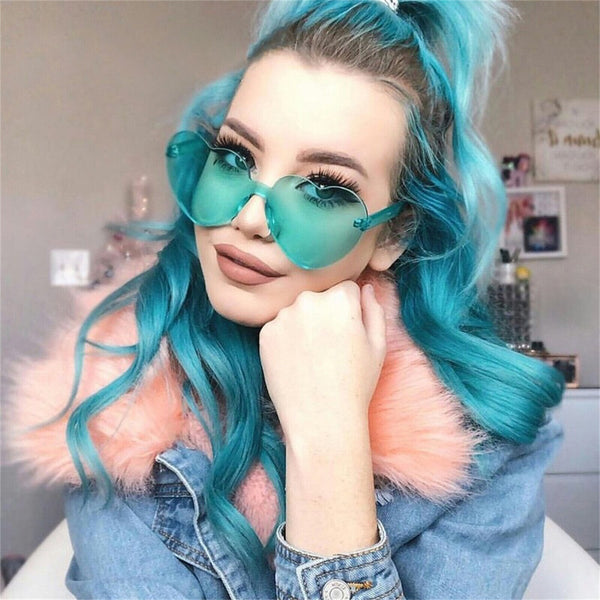 2PCS Love Heart Shape Sunglasses Clear Lens Rimless Festival Glasses Dress Party