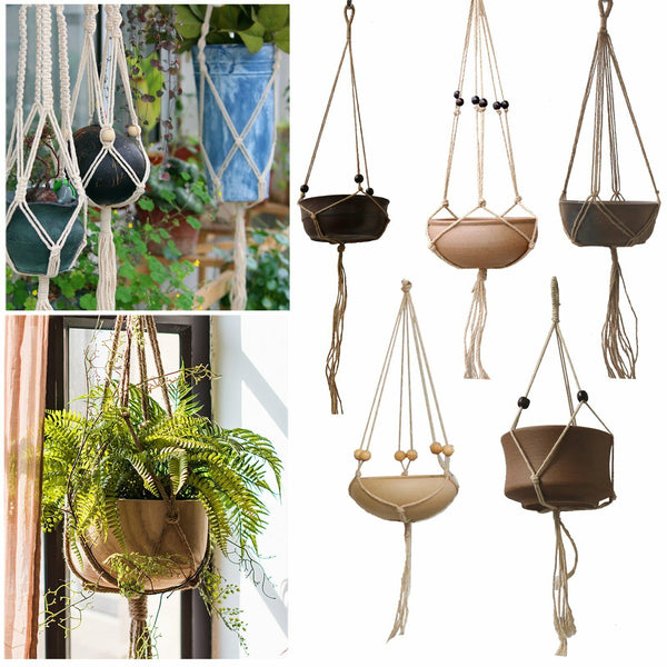 Macrame Plant Flower Pot Holder Hanger Hanging Planter Basket Hemp Rope Braided