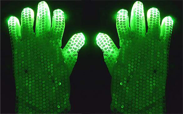LED Gloves Flashing Sequins Sparkly 6Modes Finger Lighting Light Up White Party