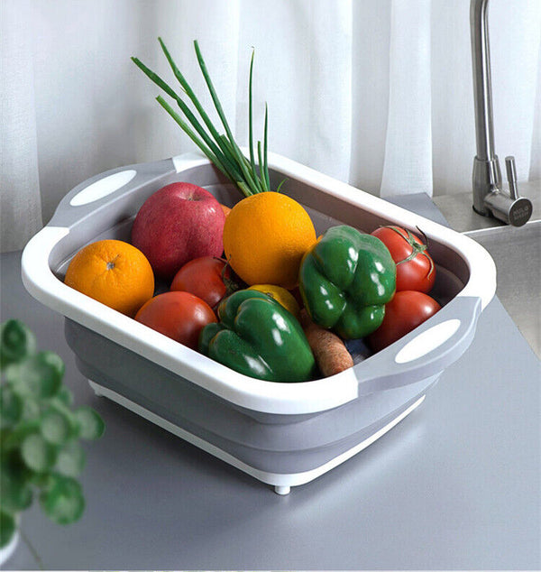 Camping Picnic Foldable Chopping Cutting Board Collapsible Strainer Basket Drain