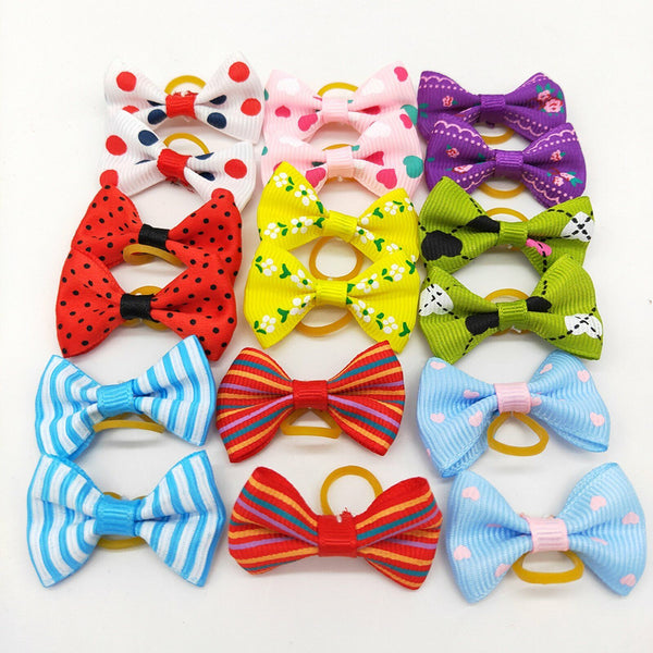 100PCS Pet Small Dog Hair Bows Rubber Bands Puppy Cat Grooming Accessory Set AU