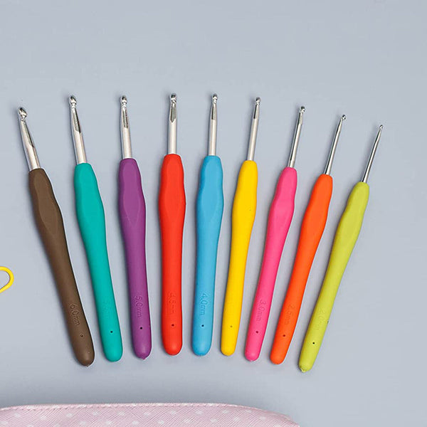 18Pcs/Set Crochet Hook Soft Grip Handles Multi-Colour Aluminum Knitting Needles